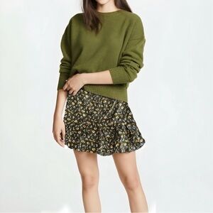 NEW Veronica Beard Olive Floral-Print Flounce Mini Skirt